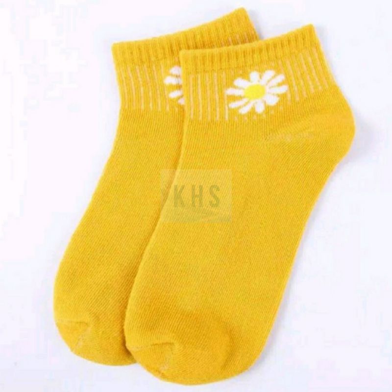 Kaos Kaki Fashion Motif Bunga Daisy Flower Wanita Kaus Semata Kaki Ankle Socks Hidden Bear Korea KHS-FLOWER - KUNING