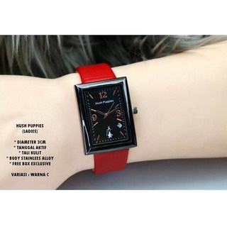 (BW) COD✅ JAM TANGAN WANITA TANGGAL AKTIF PREMIUM STRAP KULIT HUSH PUPPIES PERSEGI PANJANG BWL-44