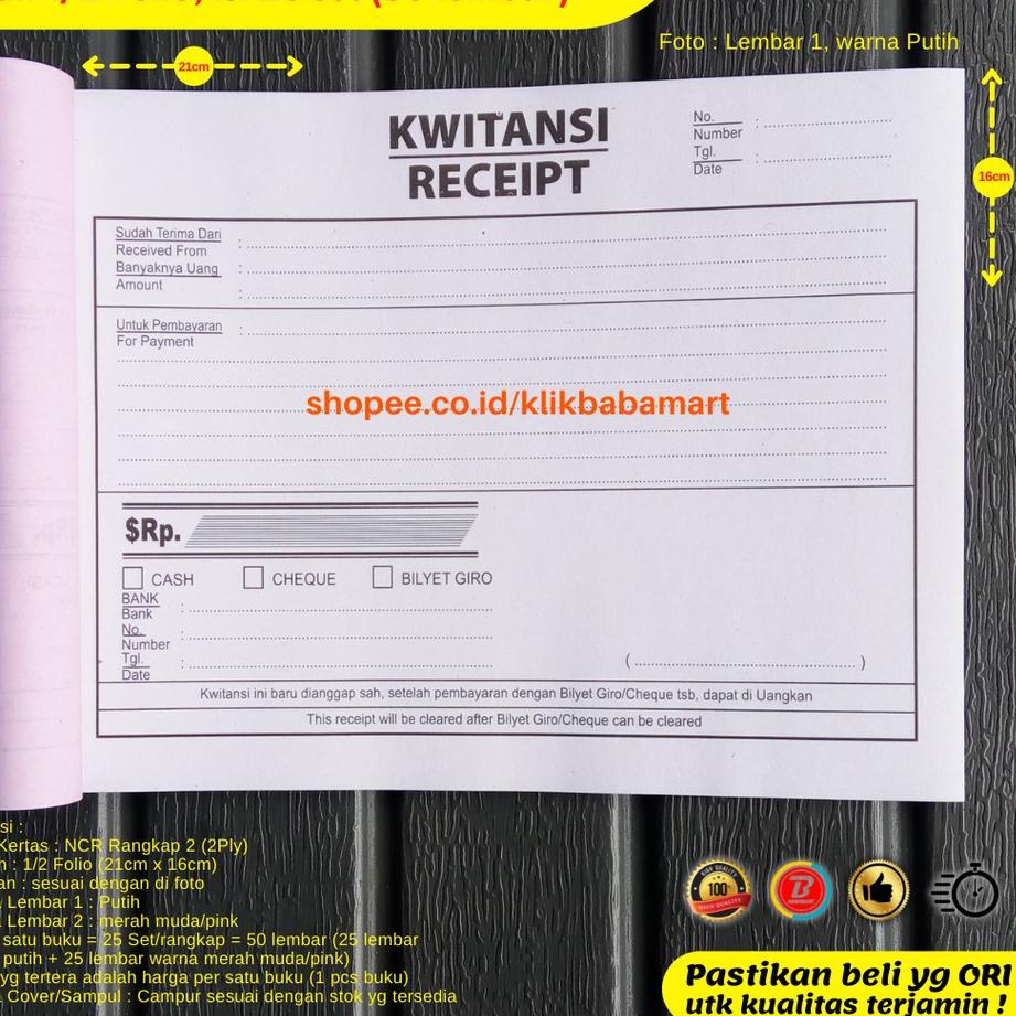 

KodeXx4X8-- KWITANSI KUITANSI BESAR LEBAR RECEIPT TANDA TERIMA 1/2 FOLIO 2 RANGKAP 2 PLY PUTIH MERAH PER BUKU