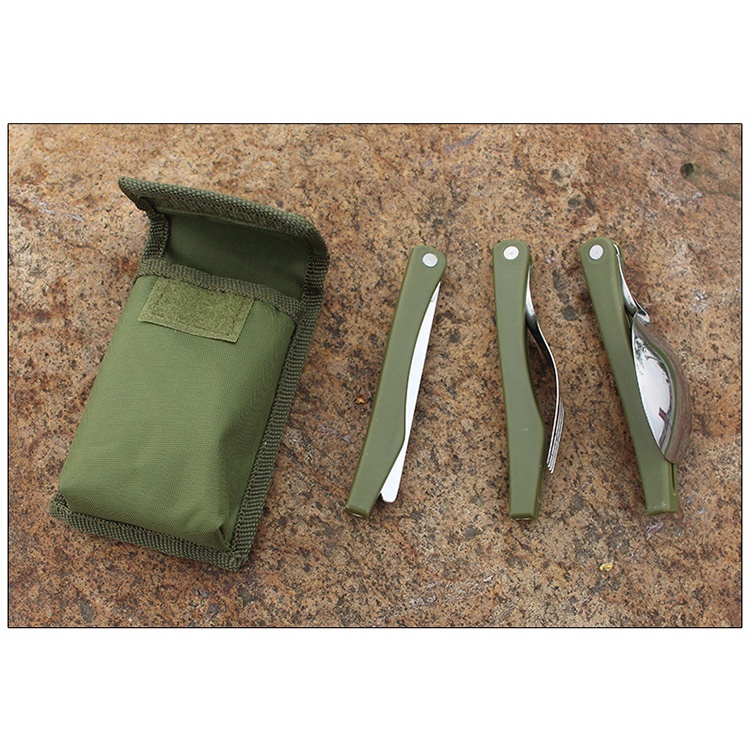 YGRETTE - Yougle Sendok Garpu Pisau Lipat Foldable Spoon Fork Knife Set Portable Army Military Camping Tools Pocket Knife EDC Multifungsi