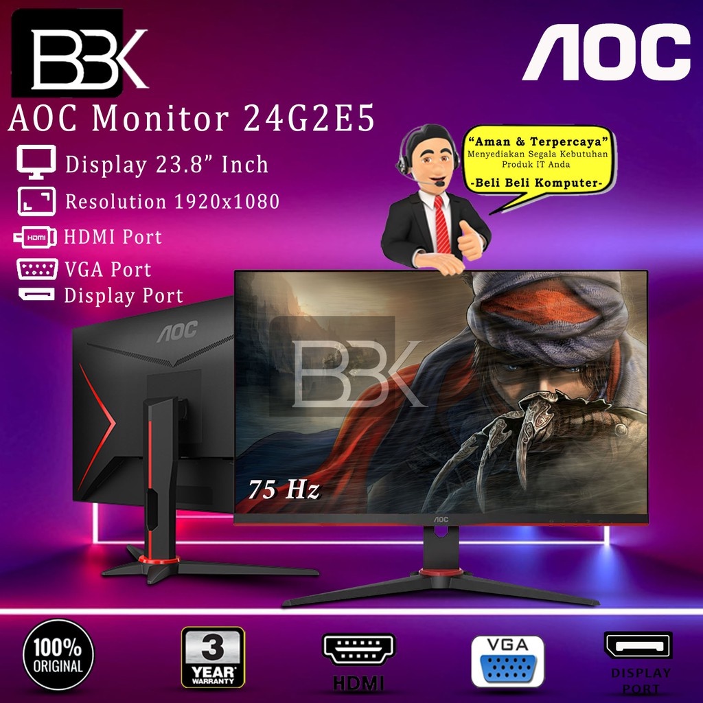 Monitor AOC 24G2E5 23.8" Full HD 75Hz 1ms sRGB 102% LED 3Yr 2 orang melihat barang ini