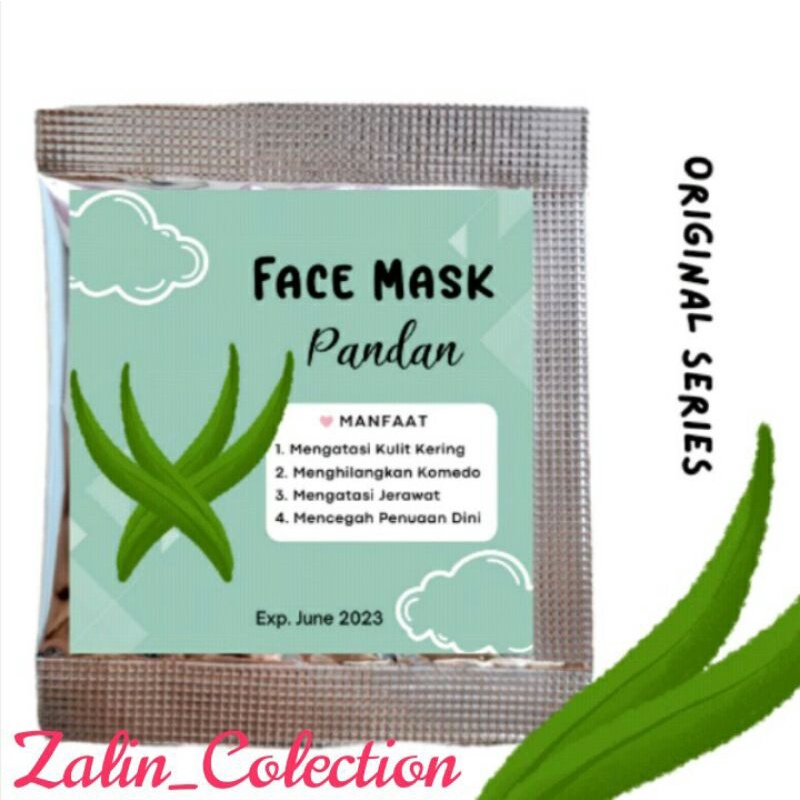Masker wajah/Masker wajah organik/Masker wajah BPOM/Masker wajah (pandan)