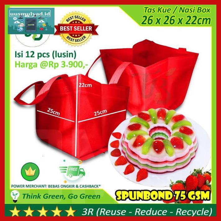 

Gt7Fher- Goodie Bag Tbi -Box Cake- Tas Kue Spunbond 25X25X25 Cm Bukan Paper Bag - Merah F68Fgio-