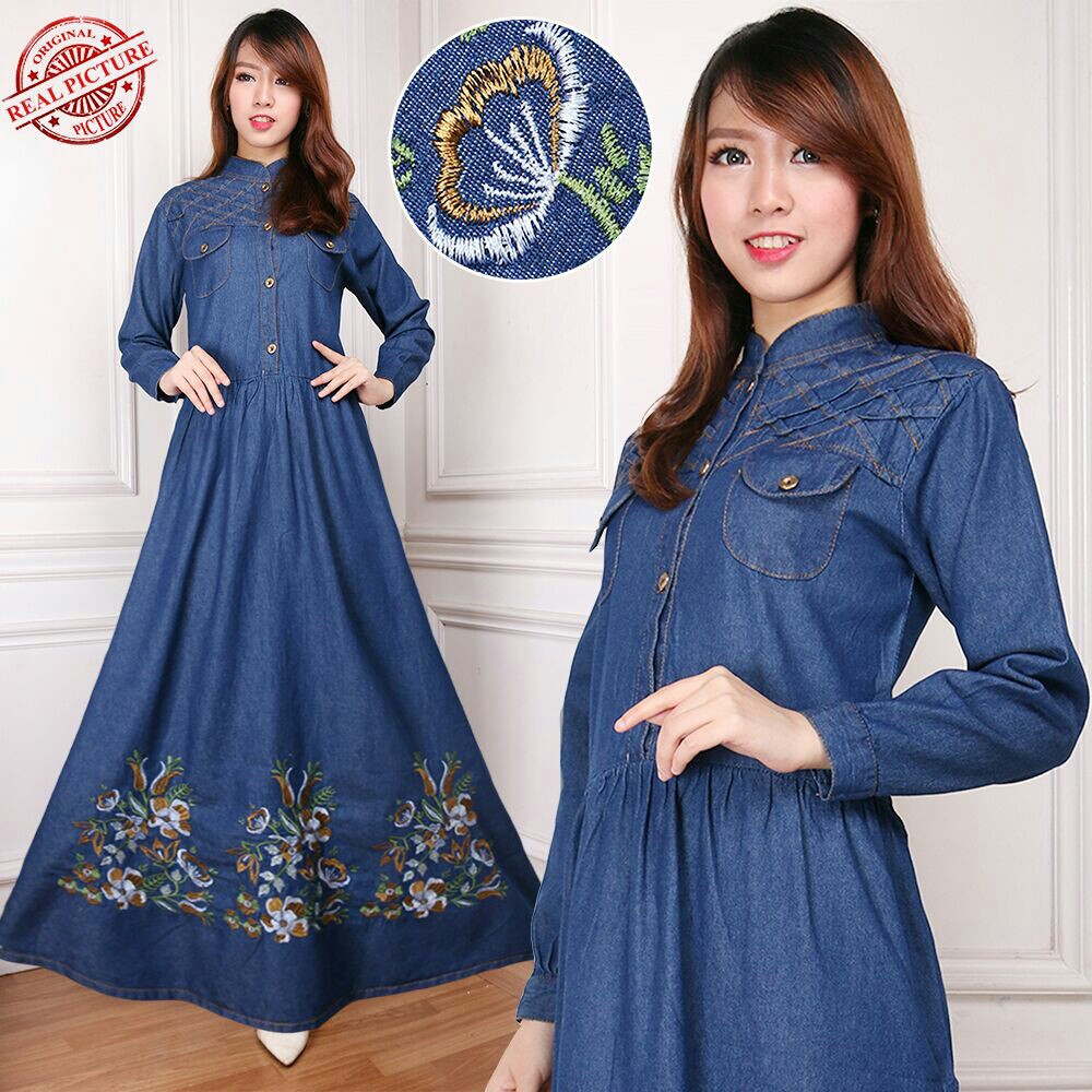 SB Collection Dress Maxi Tiya Gamis Jeans Longdress Wanita