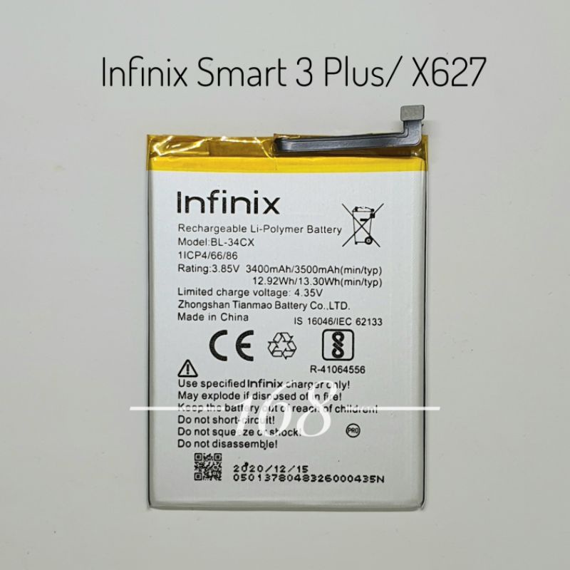 Baterai Batre Infinix Smart 3 Plus Batere Infinix BL34CX X627 Original