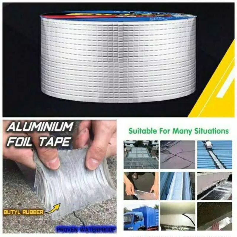 LAKBAN ALUMINIUM FOIL ANTI BOCOR LEM PEREKAT TEMPEL ATAP GENTENG SENG PIPA TAHAN AIR