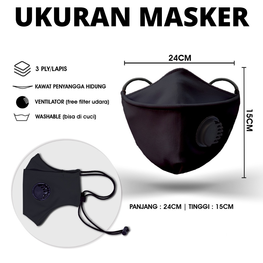Masker Kain 3D 3 ply Lapis Respirator Hijab Korea Headloop Earloop Motif Non Medis Hitam Pria Keren