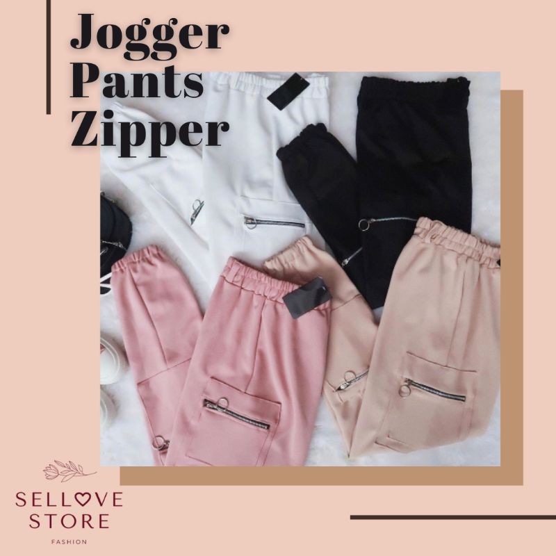 Celana Jogger Zipper Wanita - Jogger Pants