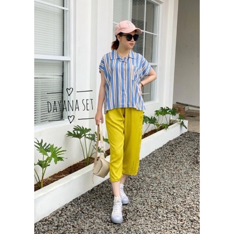 setelan celana 7/8 /dayana set/setelan atas motif bawah polos/COD-C