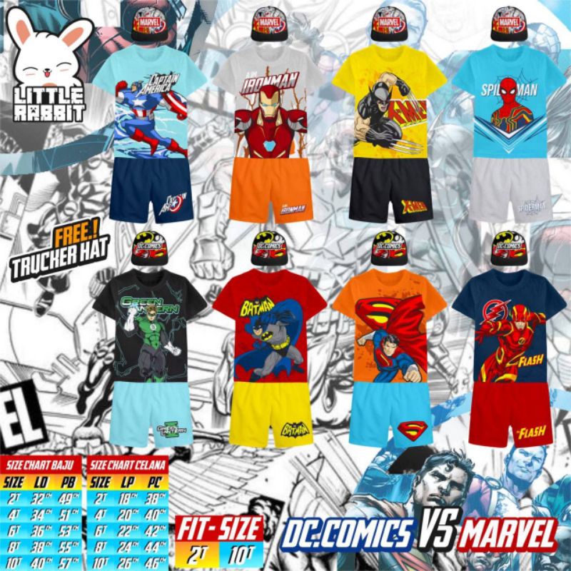 SETELAN SUPERHERO DC COMICS FT MARVEL BY LITTLE RABBIT/SETELAN ANAK LAKI-LAKI