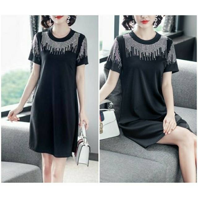 [baju wanita korea]  Party Mini Dress Gaun Pesta Wanita Korea Import Black Hitam