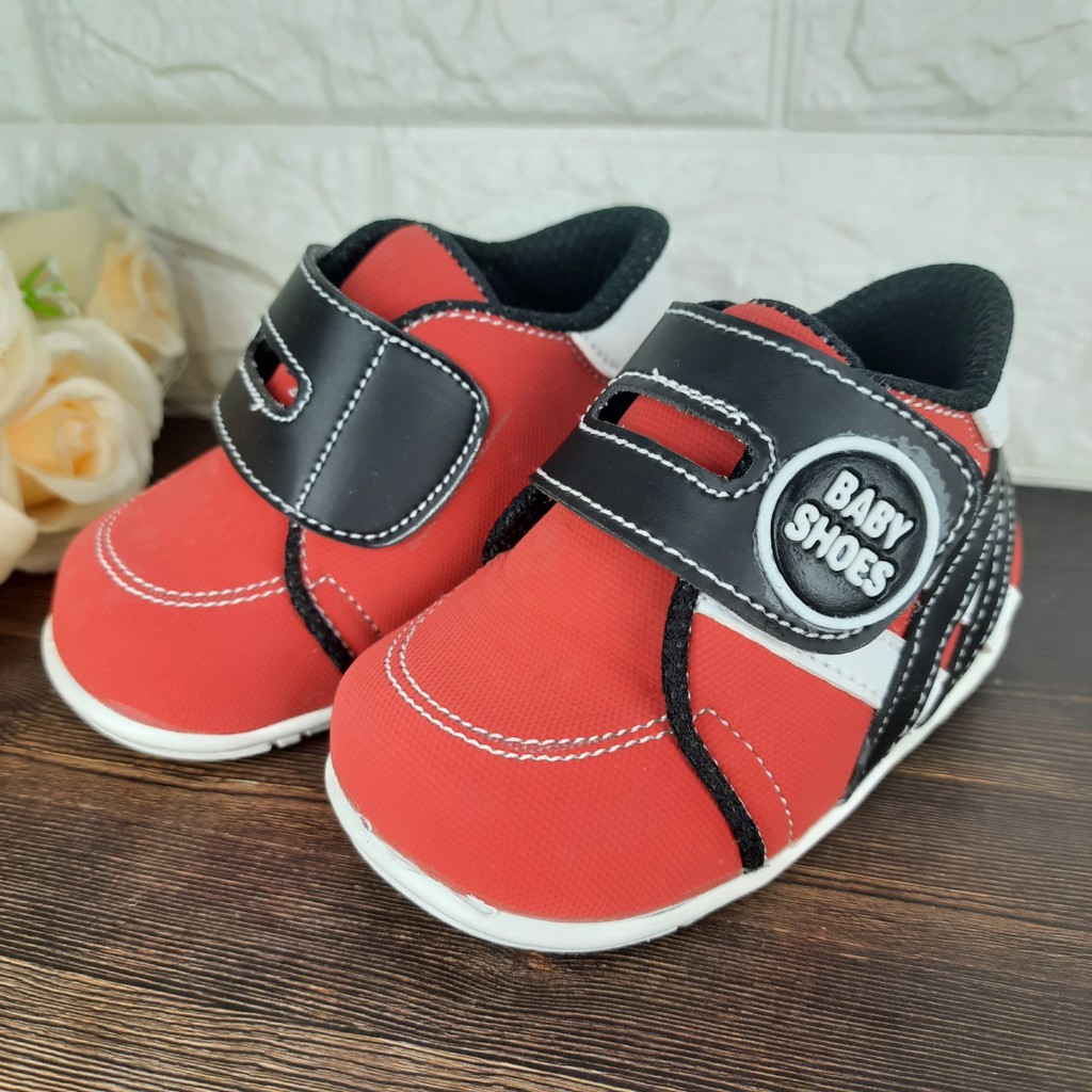 [TAMAN SEPATUKU] SEPATU TRENDY MURAH SNEAKER GARIS BABY SHOES 1-3 TAHUN SOL BUNYI CIT CIT GAX01