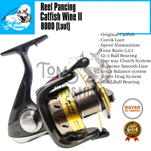 Reel Pancing Catfish Wine II 8000 Laut (12+1Bearing) One Way Murah - Engkus Fishing