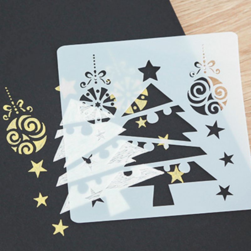 12pcs / Set Cetakan Stensil Motif Natal Reusable Untuk DIY Menggambar / Melukis