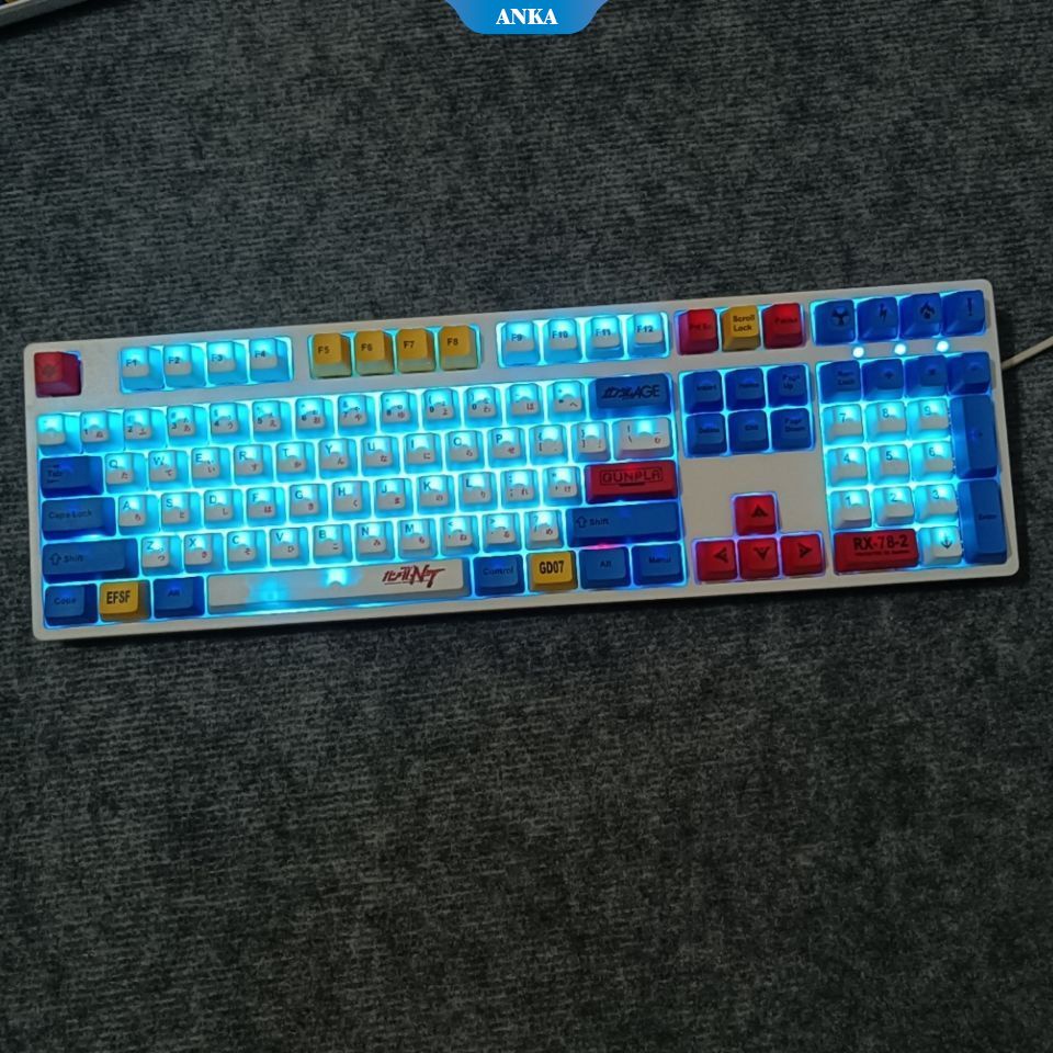 Backlit Keyboard Mekanik Gundam Mobile Suit Tema PBT Sublimasi Keycap Cherry KOTAK Teh Hijau Hitam Merah Sumbu Pribadi Kustom DIY Gaming Keyboard Cap Cocok untuk Reguler 61/87/104/108 Kunci