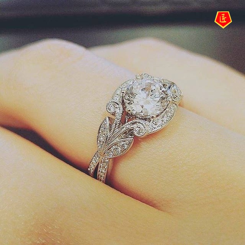 [Ready Stock]Personalized Fashion Leaf-Shaped Diamond Ring
