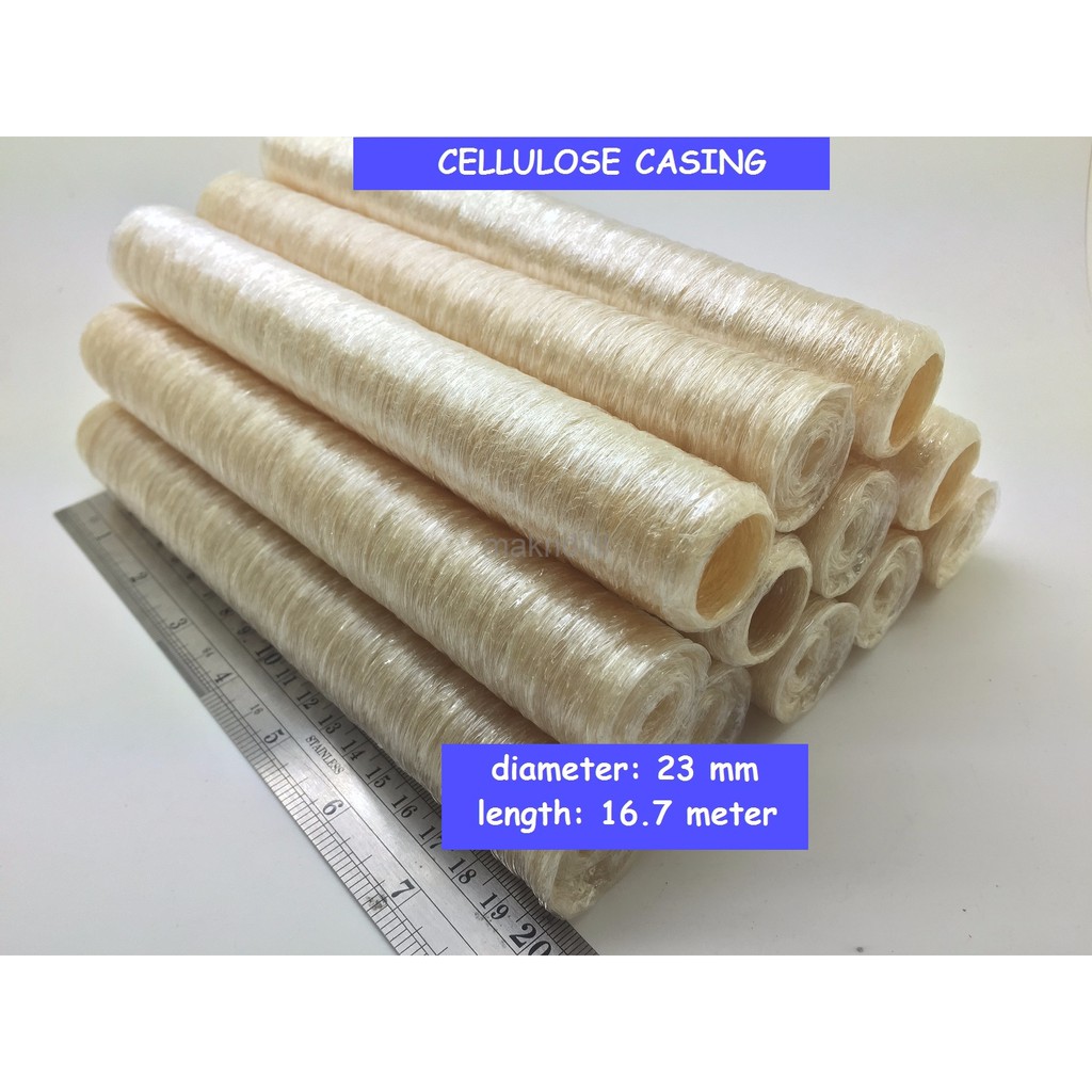 

Casing Sosis/Kulit Sosis Selulosa Panjang 16.7m diameter 23mm HALAL