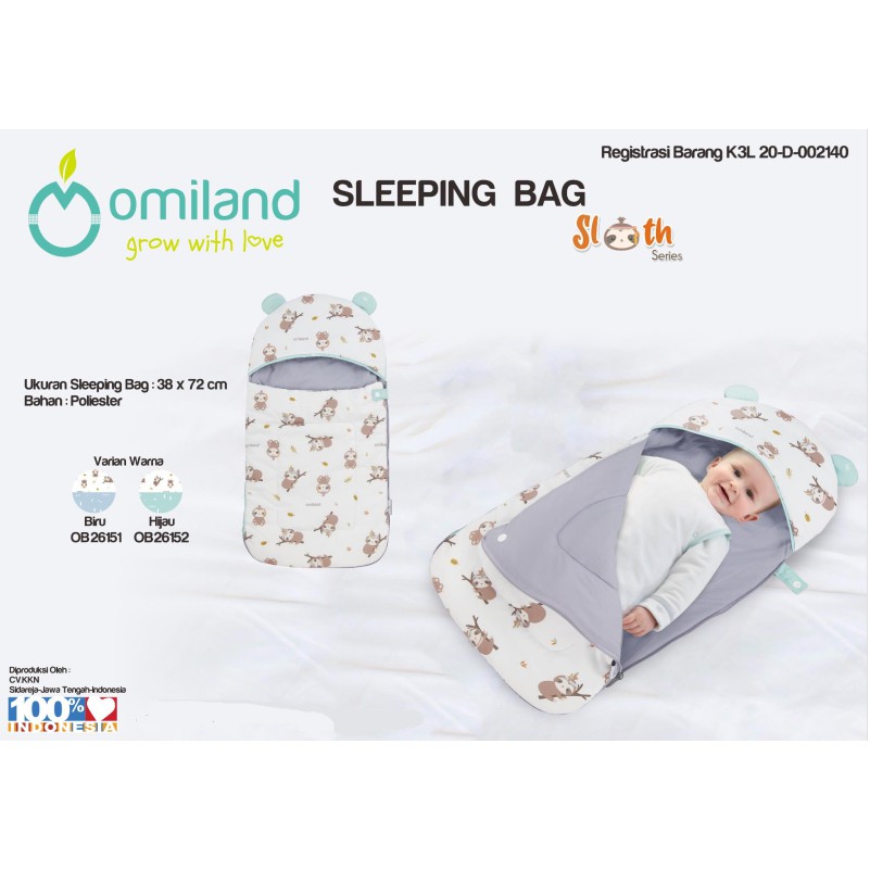 Omiland Selimut topi bayi Sleeping Bag Kantong Tidur Bayi Lembut &amp; Hangat Hoodie blanket baby / bedcover baby Sloth Series - OB26151-2