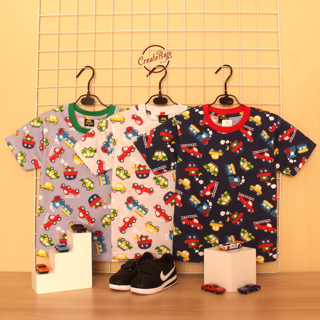 KAOS ANAK LAKI PRINTING MOBIL ACAK 1-7 TAHUN BAJU ATASAN ANAK LAKI FASHION TERMURAH BAHAN KATUN