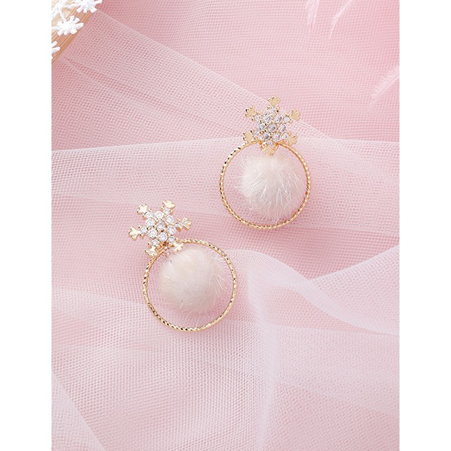 LRC Anting Tusuk Fashion Golden 925 Silver Needle Micro-set Zircon Snowflake Hoop Ball Earring D5970