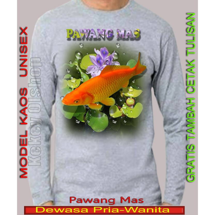 Kaos Gambar Pecinta Ikan mas lengan panjang / baju gambar Ikan mas ukuran dewasa model unisex