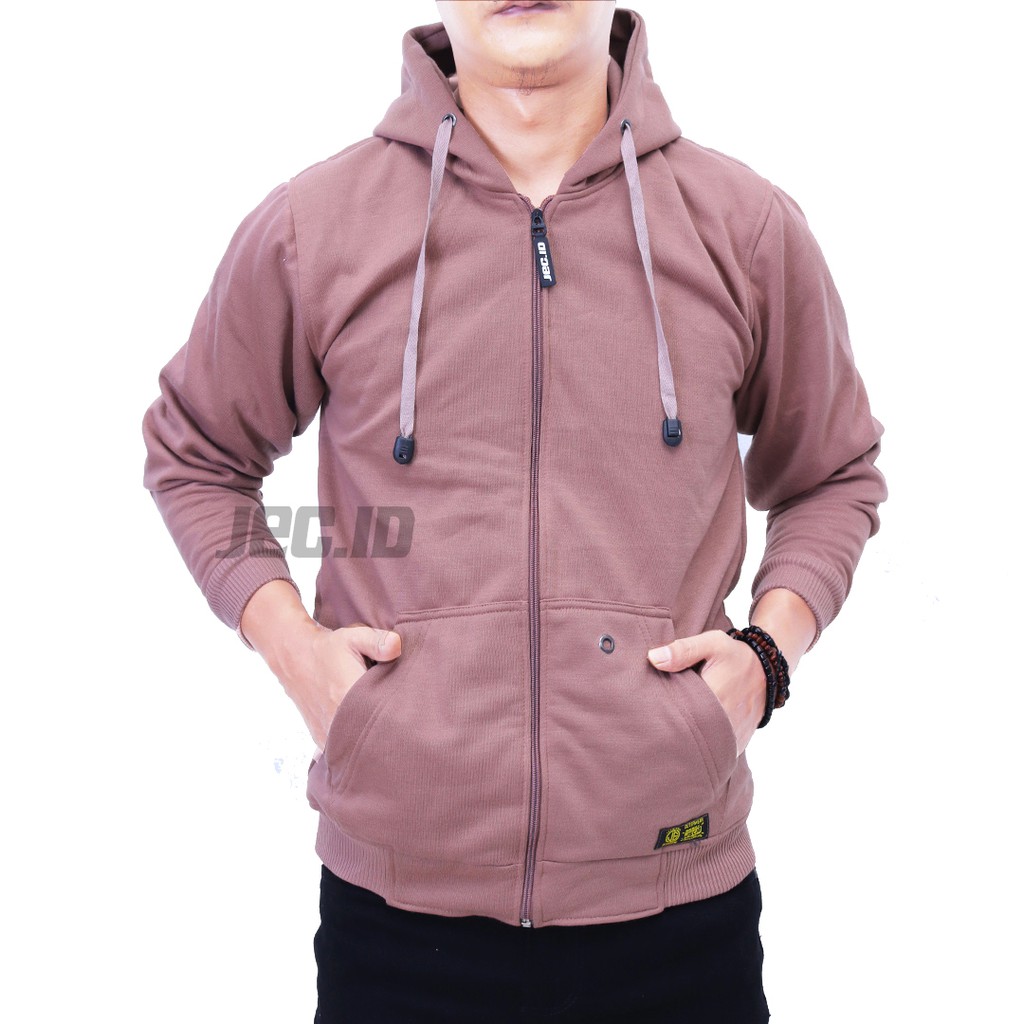 Jaket Hoodie Polos Mocca Premium Zipper Ori JEC ID TEBAL