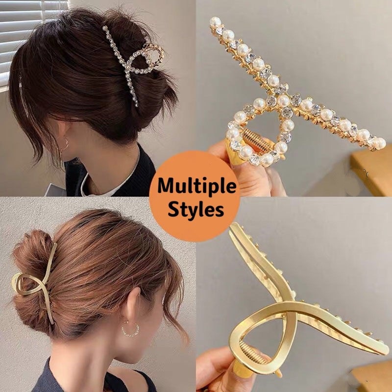 Korean Pearl Bow Claw Clip Crystal Big Shark Hair Clips Fashion Girls Hair Pin Women Hair Accessories