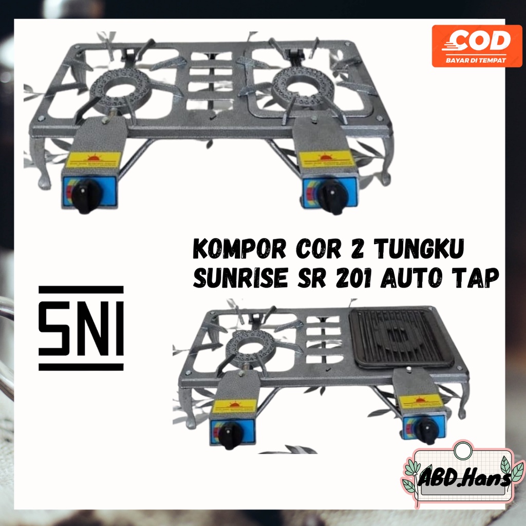 (ABD) Peralatan Rumah Tangga Kompor Cor 2 Tungku Sunrise SR 201 Auto SNI Tap Low Pressure Tekanan Re