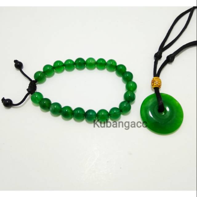 Kalung set Gelang. Kalung Tali Liontin batu Giok China+Gelang Batu alam giok ijo gelang pria wanita
