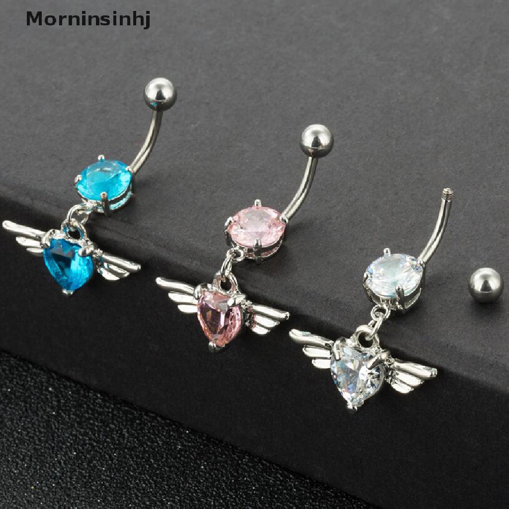 Mornin 14G Hati Sayap Kristal Pusar Perut Kancing Cincin Barbel Tubuh Tindik Perhiasan id