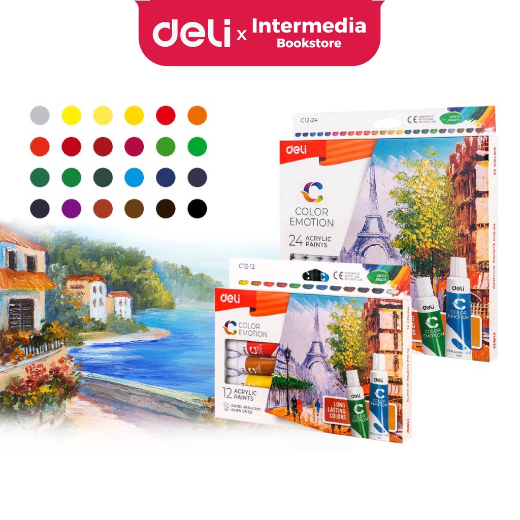 

Deli EC12-24 Acrylic Paint / Cat Akrilik 24 Warna Kemasan Kotak 12ml