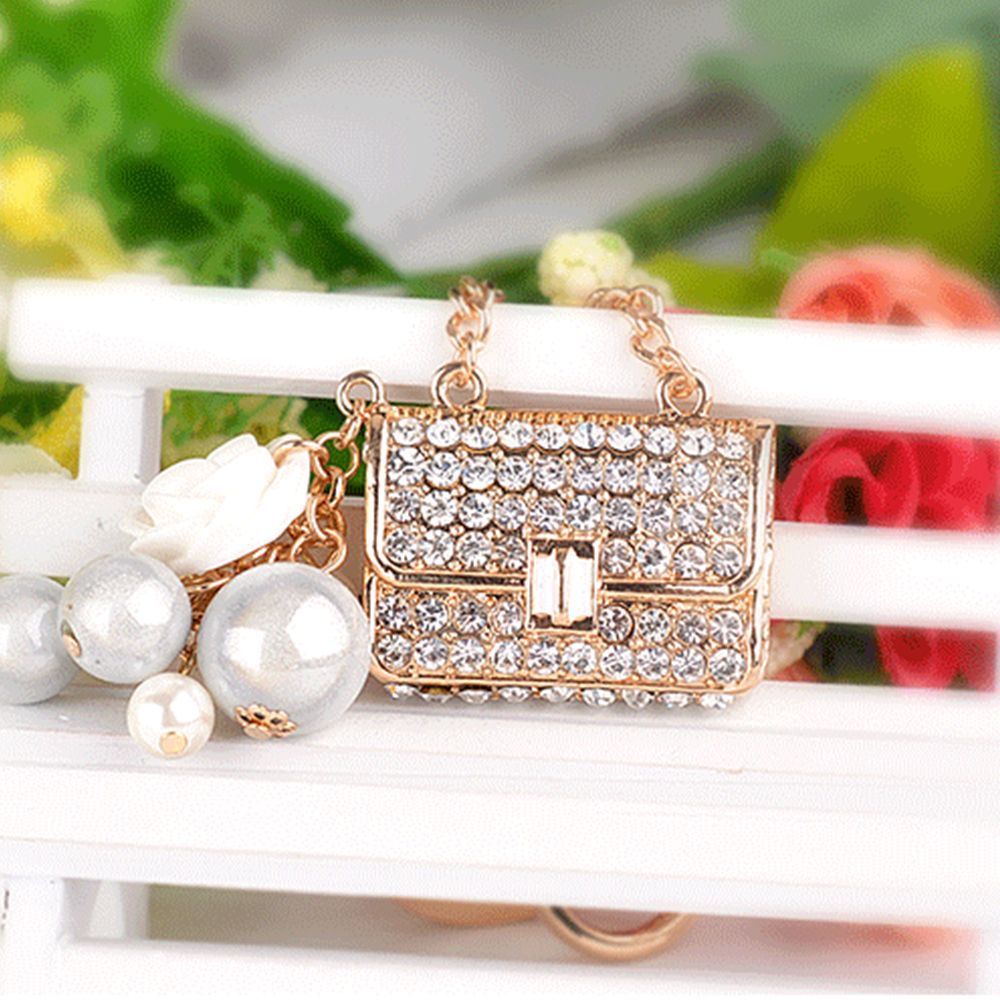 Needway  Trendy Handbag Women Jewelry Key Chains Gold 15cm Rhinestone Alloy Charming Crystal Purse/Multicolor