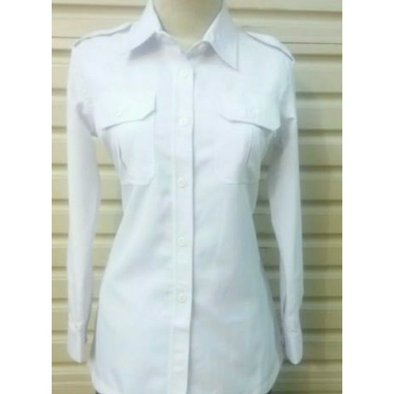 SERAGAM DINAS PDH PUTIH/BAJU DINAS PNS.PPPK.krah berdiri cewek LENGAN PANJANG, PUTIH CEWEK, atasan