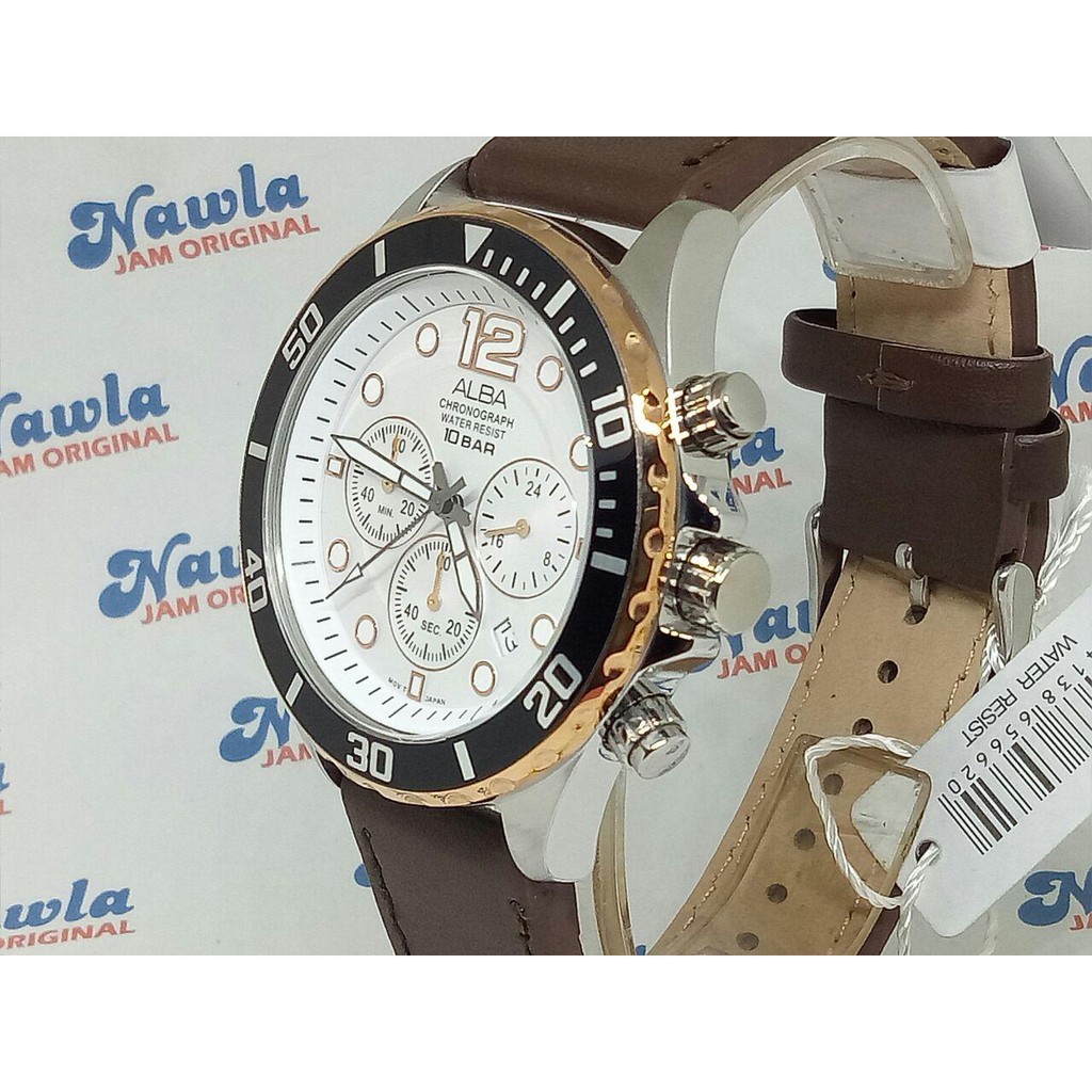 Alba AT3912X1 Chronograph Brown Leather Strap - Jam Tangan Pria AT3912