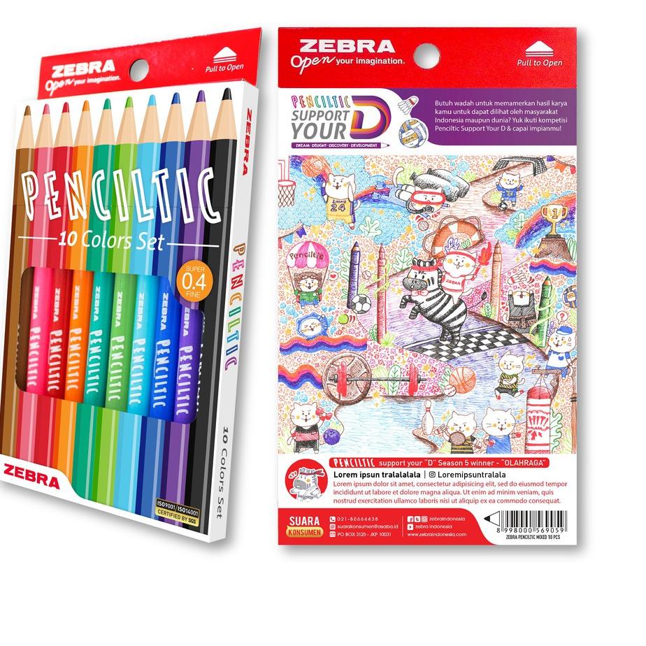 

[E21WI) Keren .Pulpen / Ballpoint / Pena Fineliner Zebra Penciltic 1 Set 10 Warna".,!