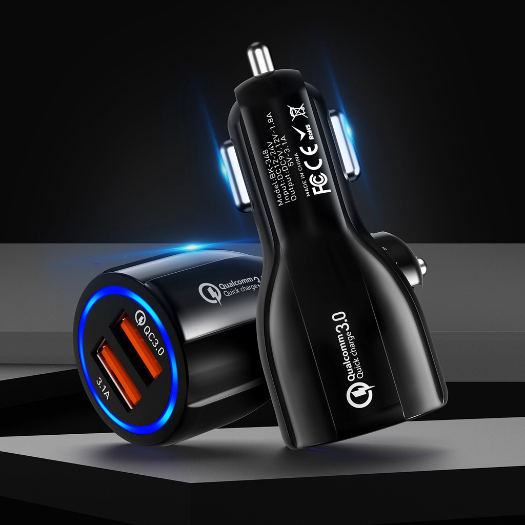 FAST CHARGING CHARGER MOBIL 2 PORT USB QC 3.0 MODEL BK-348 ORIGINAL