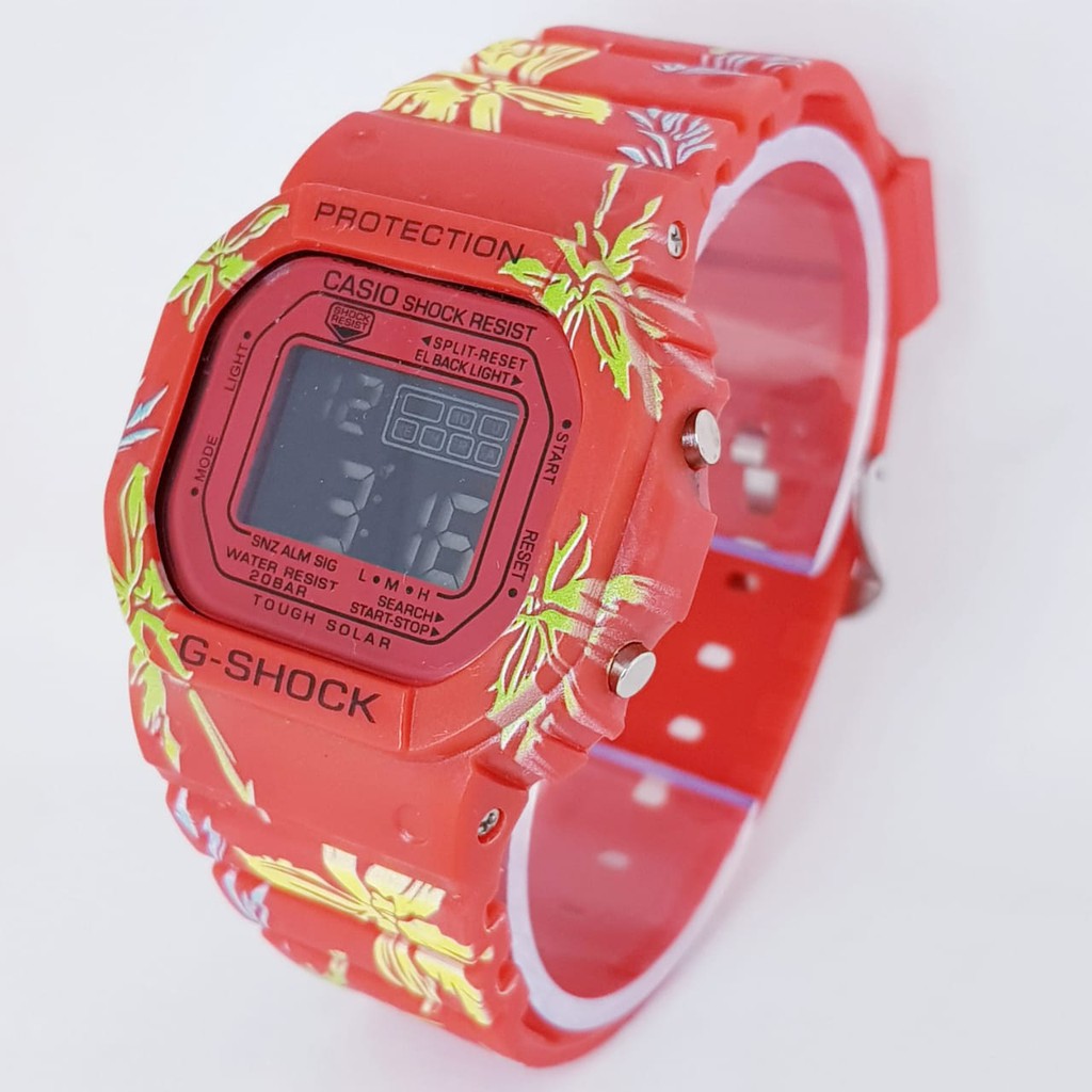 Jam Tangan Wanita G SHOCK Motif Bunga Digital Rubber Merah