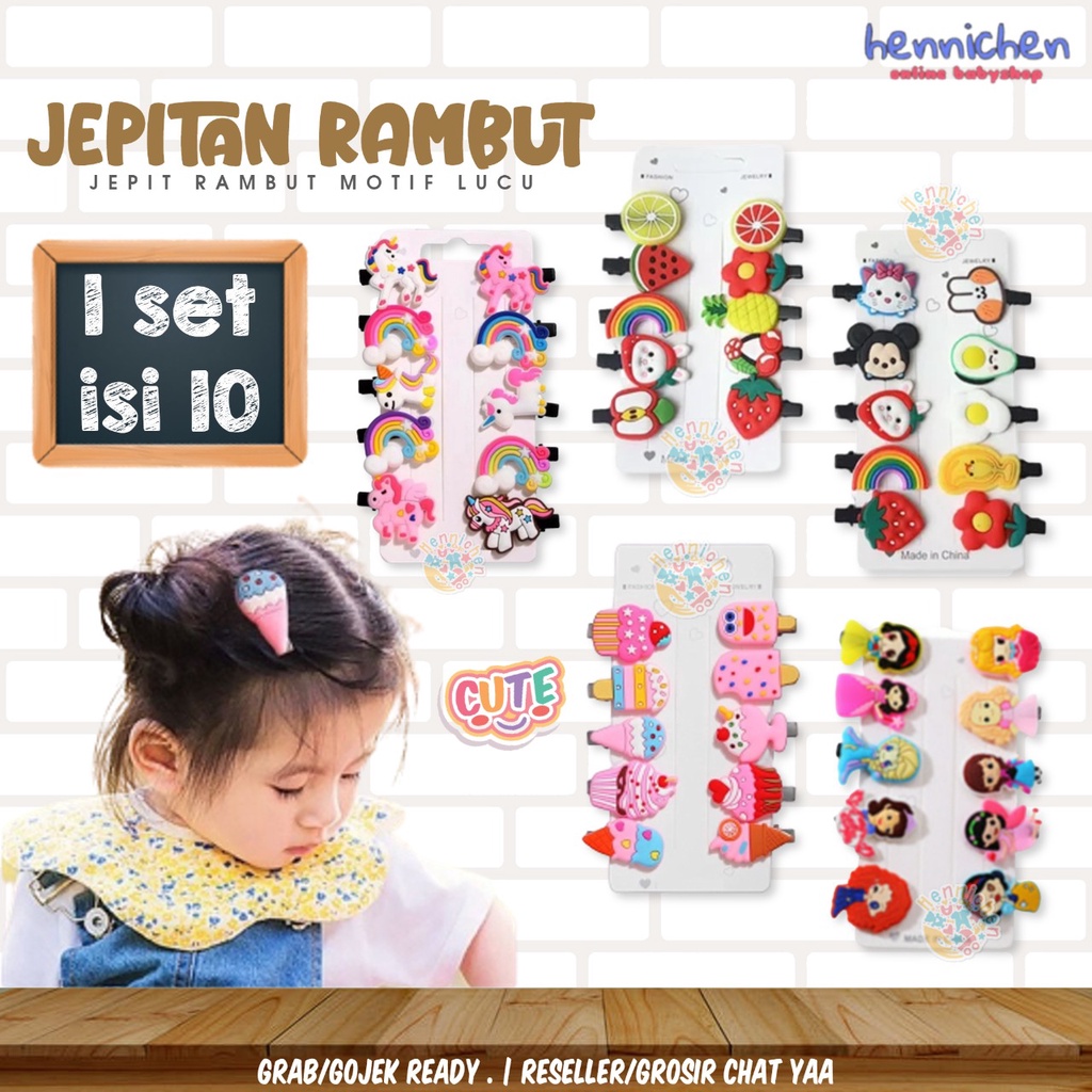 10Pcs Jepit Rambut Anak Korea Ice Cream dan Unicorn Set