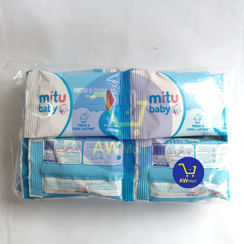 MITU RENCENG TISU BASAH ISI 12 SACHET - WIPES BABY 4 SHEETS - FRESH AND CLEAN WIPES - MITU TISSUE BASAH - MITU TISU BABY RENCENGAN