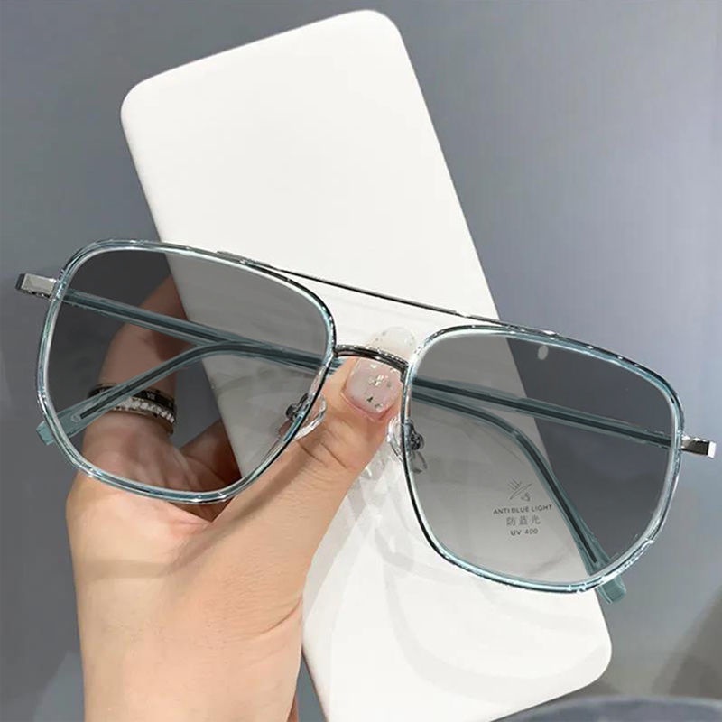 Kacamata Photochromic Anti Radiasi Bahan Metal Gaya Korea Untuk Pria Dan Wanita