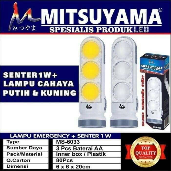 Lampu Emergency Mitsuyama MS-6033 Lampu Cas Senter Cahaya Putih Dan KuningLampu Emergency Mitsuyama