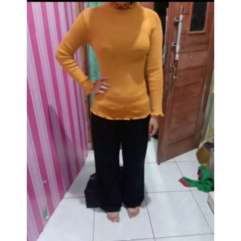 CROP KRIWIL KNIT PANJANG - Baju Atasan Rajut Wanita - Sweeater Rajut