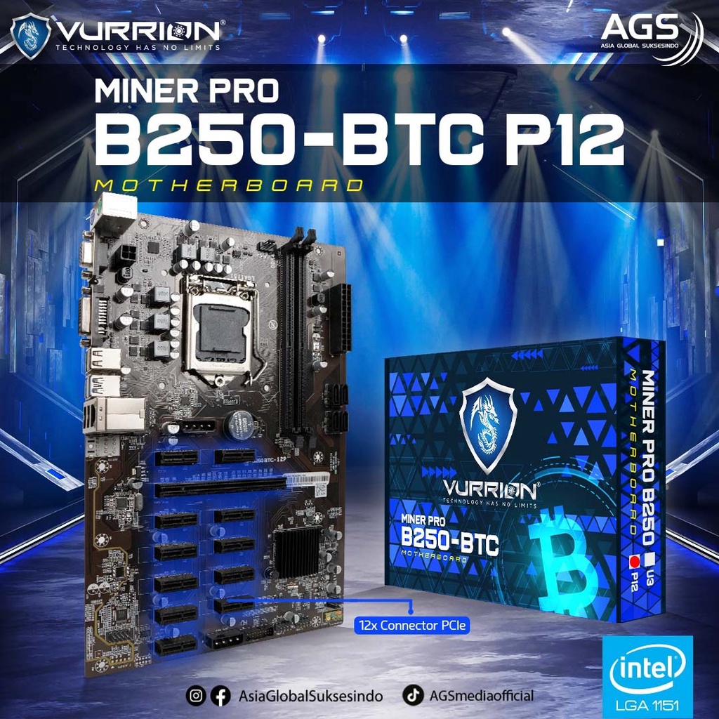 MOTHERBOARD MINING VURRION B250 BTC P12 MOBO MINER 12PCIE MINER PRO