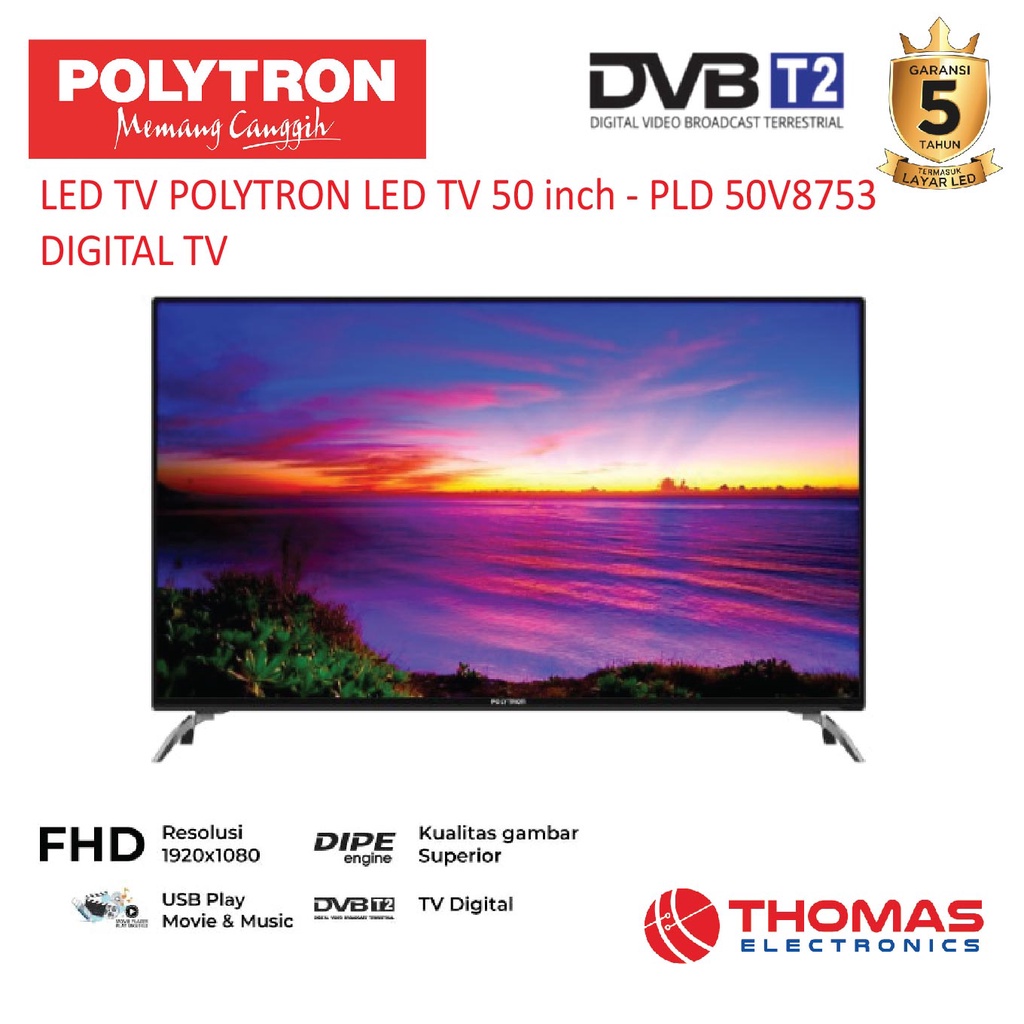 LED TV POLYTRON PLD 50 V 8753 LED TV 50 inch PLD 50V8753 DIGITAL TV garansi resmi