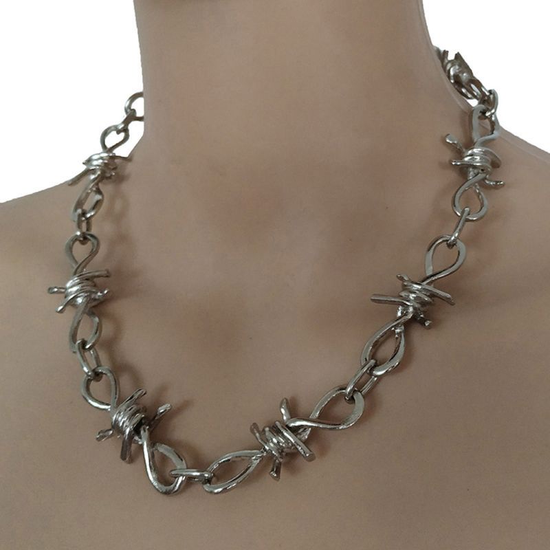 SIY  1 Set Men's Punk Gothic Alloy Barbed Wire Brambles Necklace Bracelet Jewelry Set