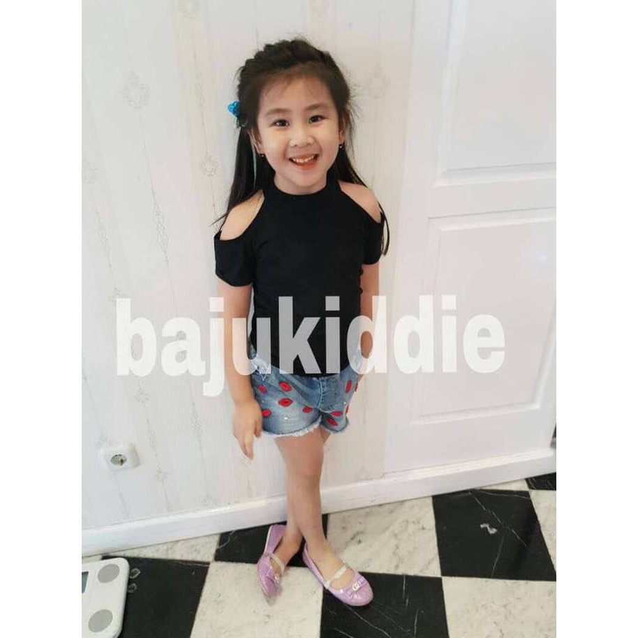 GA2347 LEAH TOP BLACK BAJUKIDDIE BAJU ANAK PEREMPUAN KAOS IMPORT