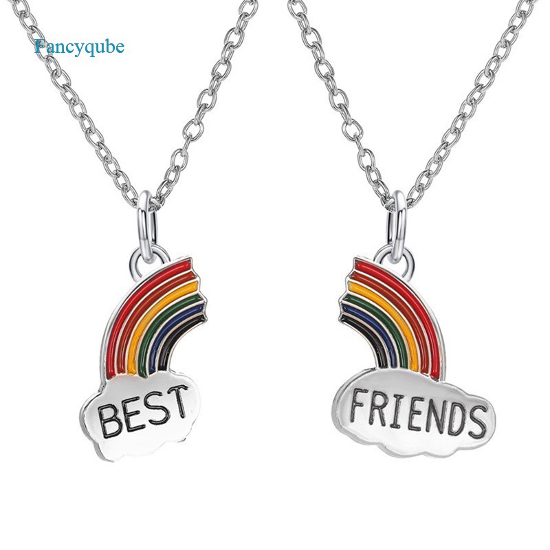 Best Friend Necklace Charm Rainbow Heart Engrave Best Friend Forever Necklace Pendant Friendship BFF Jewelry Gift Hot|Pendant Necklaces