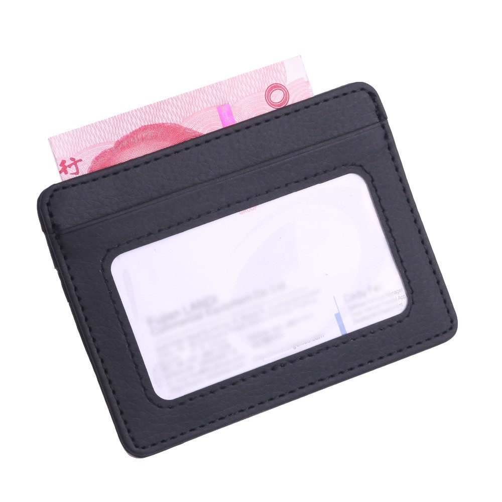 Dompet Kartu Bahan Kulit ID Card Holder Slim Design - 1003 - Black