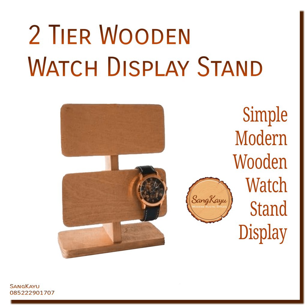 Display jam tangan aksesoris kayu 2 susun Wooden watch display stand