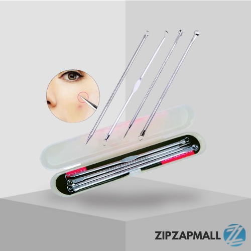 Face Care Skin Acne Pimple Needle Remover Kit 4PCS / Alat Pencet Komedo Jerawat / Alat Facial Komedo Jerawat Batu / Pinset Jerawat Ujung Lancip / Set Lengkap Alat Perawatan Jerawat Acne Care /  Alat Pencabut Komedo Praktis / Pinset Jerawat Stainless Steel